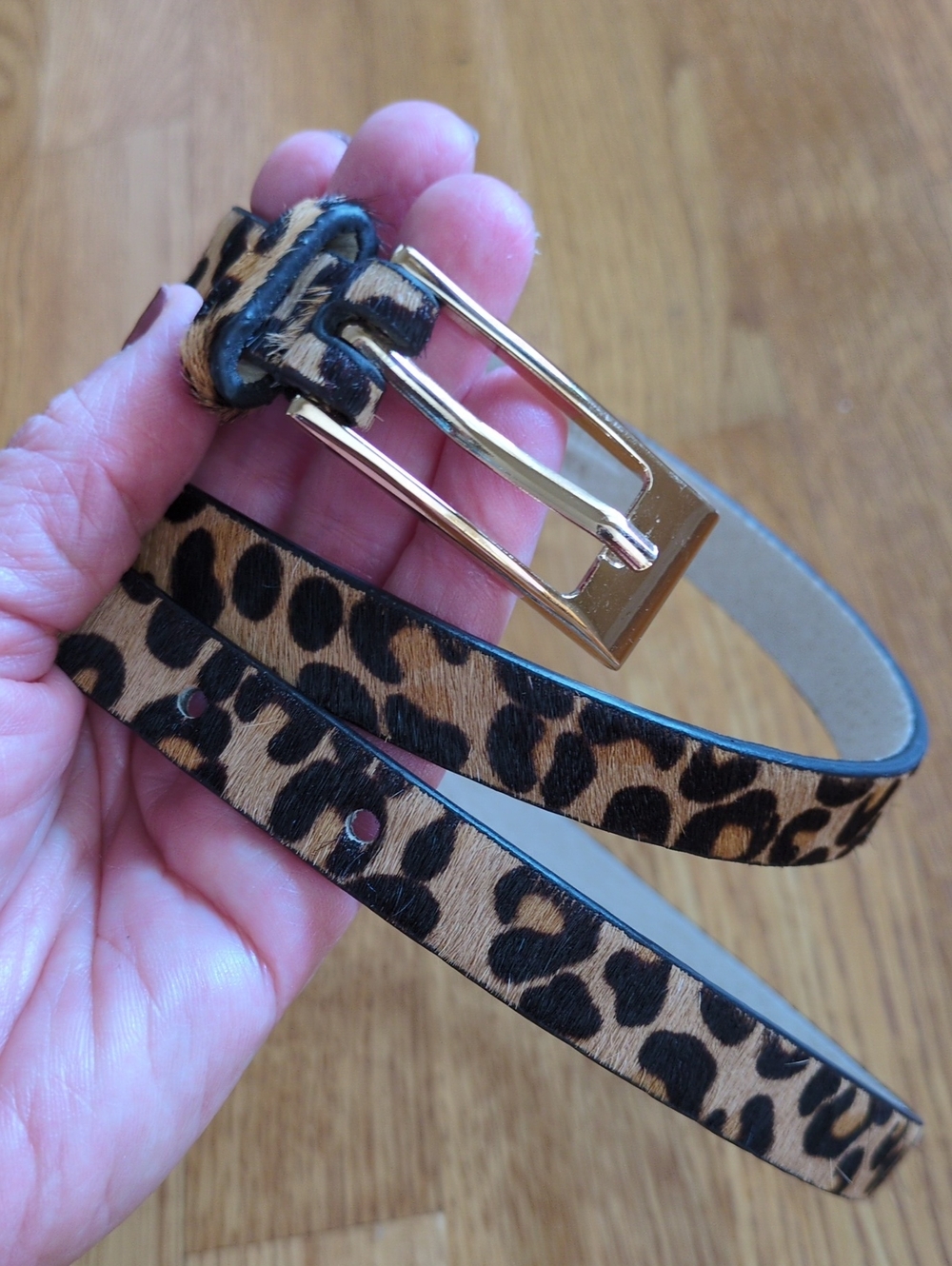 Calf Hair Skinny Belt Animal Print Goldtone Buckle Fall Trendy Large